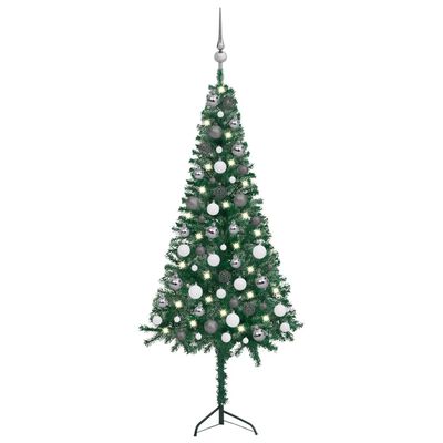 vidaXL Árvore Natal artif. canto c/ luzes LED/bolas 120 cm PVC verde