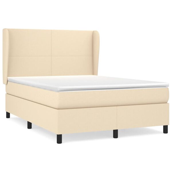 vidaXL Cama com molas/colch&atilde;o 140x190 cm tecido cor creme