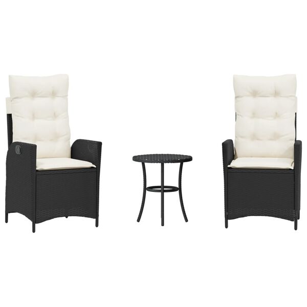 vidaXL 3 pcs conjunto de bistr&ocirc; com almofad&otilde;es vime PE preto