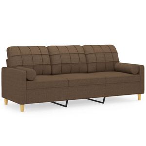 vidaXL Sof&aacute; 3 lugares + almofadas decorativas 180 cm tecido castanho