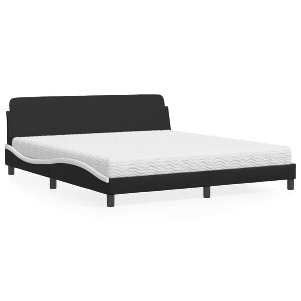 vidaXL Cama com colch&atilde;o Dover 180x200 cm couro artificial preto e branco