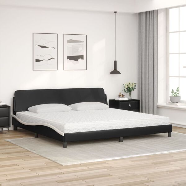 vidaXL Cama com colch&atilde;o Dover 200x200 cm couro artificial preto e branco