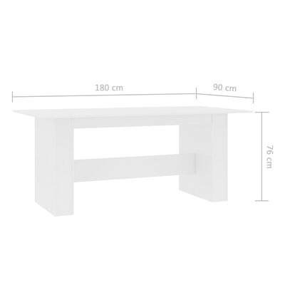 vidaXL Mesa de jantar 180x90x76 cm contraplacado branco