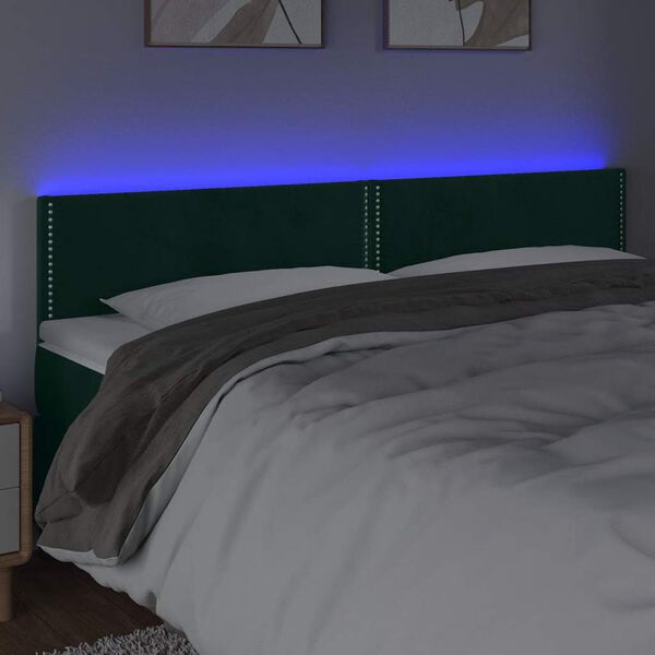 vidaXL Cabeceira de cama c/luzes LED veludo 200x5x78/88cm verde-escuro