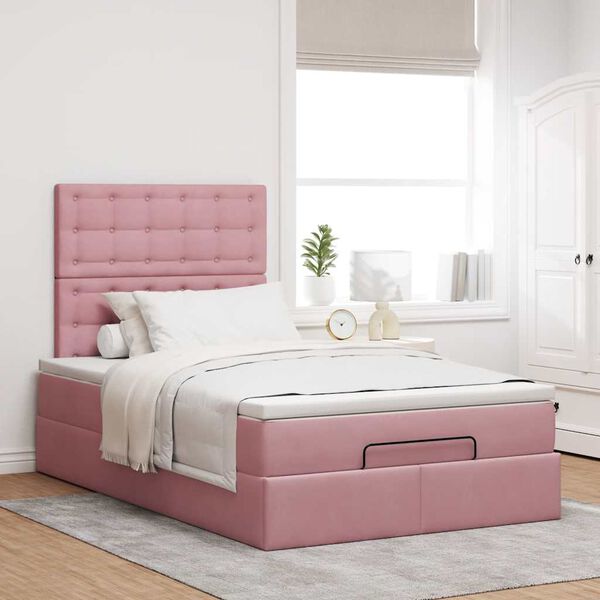 moldura de cama otomana vidaXL com colch&otilde;es rosa 120x190 cm Veludo