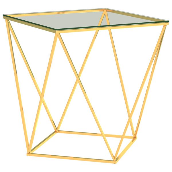 vidaXL Mesa de centro 50x50x55cm a&ccedil;o inoxid&aacute;vel dourado e transparente