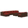 vidaXL 10 pcs conjunto lounge jardim c/ almofad&otilde;es vime PE castanho