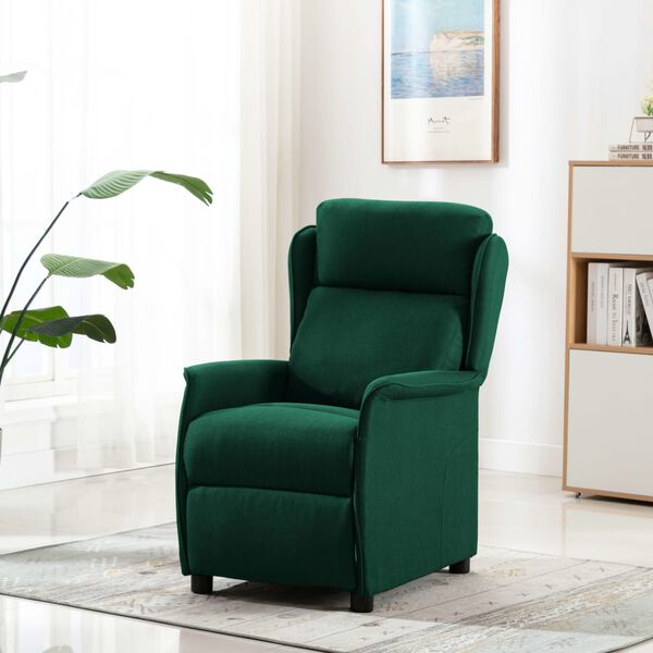 vidaXL Poltrona de massagens tecido verde-escuro