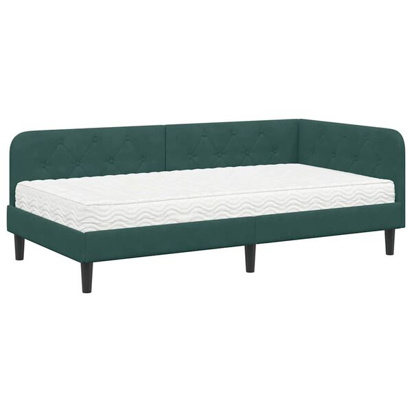 vidaXL Estrutura de Cama de Canto Verde Escuro 100 x 200 cm Veludo