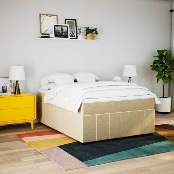 vidaXL Cama com molas/colch&atilde;o 160x200 cm tecido cor creme