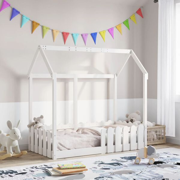 vidaXL Cama infantil formato casa 70x140 cm pinho maciço branco