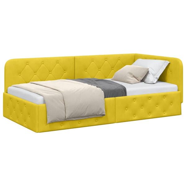 vidaXL Estrutura de Cama de Canto Amarelo 90 x 200 cm Veludo