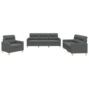 vidaXL 3 pcs conjunto de sof&aacute;s com almofad&otilde;es tecido cinzento-escuro