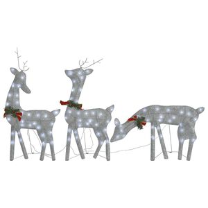 vidaXL Fam&iacute;lia de renas de Natal 270x7x90 malha branco prateado