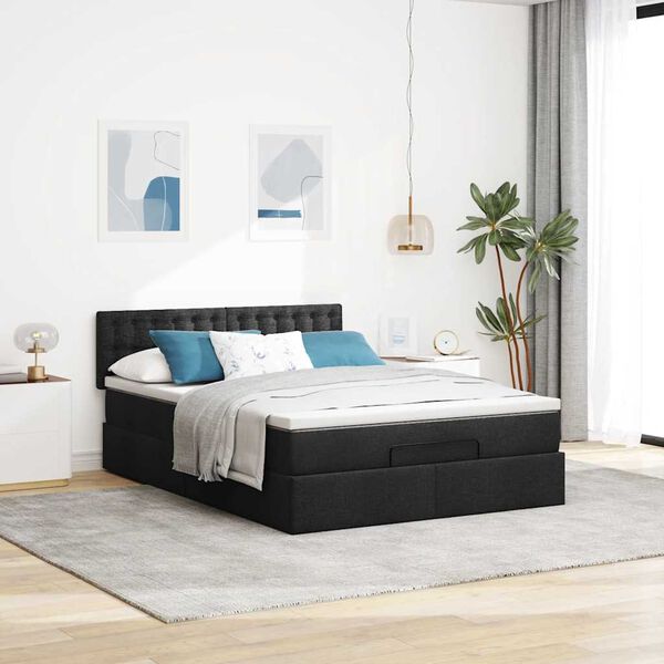 vidaXL Cama otomana com colch&atilde;o 140x190 cm tecido preto