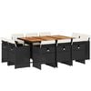 vidaXL 11 pcs conjunto de jantar p/ jardim c/ almofad&otilde;es vime PE preto