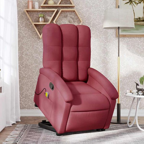 vidaXL Poltrona de massagens reclin. elevat&oacute;ria tecido vermelho tinto