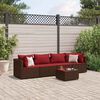 vidaXL 5 pcs conjunto lounge jardim c/ almofad&otilde;es vime PE castanho