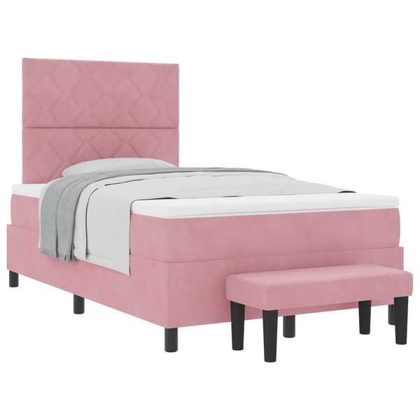 vidaXL Cama Box com colch&atilde;o com cabeceira Rosa 120 x 200 cm Veludo