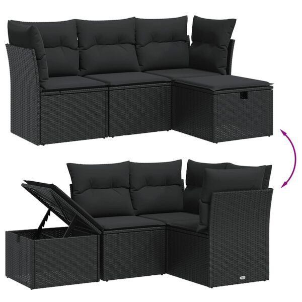 vidaXL 4 pcs conjunto de sof&aacute;s para jardim c/ almofad&otilde;es vime PE preto