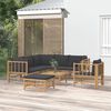 vidaXL 8pcs conj. lounge de jardim bambu c/ almofadões cinzento-escuro