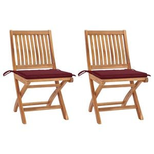 vidaXL Cadeiras jardim c/ almofad&otilde;es vermelho tinto 2 pcs teca maci&ccedil;a