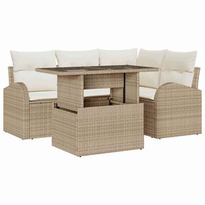 vidaXL Conjunto de Sof&aacute; de Jardim 5 pcs Bege Rattan Sint&eacute;tico