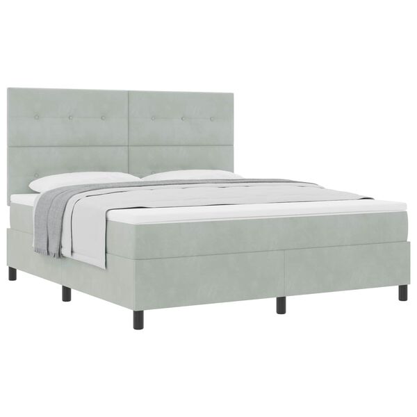 vidaXL Cama Box com colch&atilde;o Cinzento-claro 180 x 200 cm Veludo