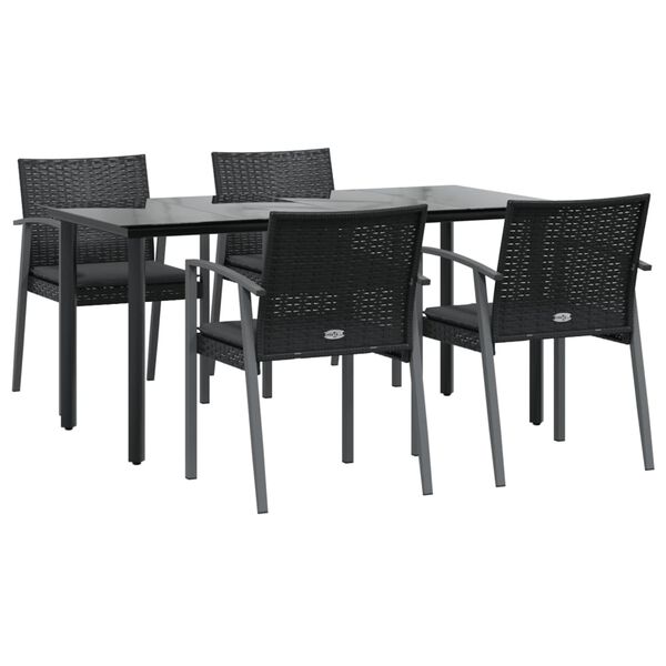 vidaXL 5 pcs conjunto de jantar p/ jardim c/ almofadões vime PE e aço