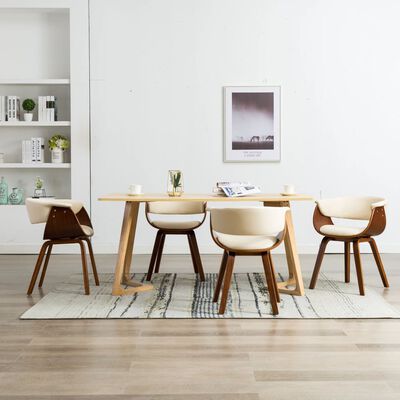 vidaXL Cadeiras jantar 4 pcs madeira curvada e couro artificial creme