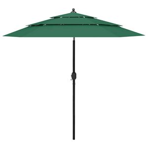 vidaXL Guarda-sol de jardim 3 camadas c/ poste de alum&iacute;nio 2,5 m verde