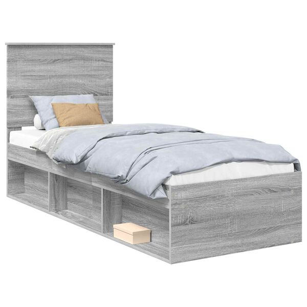 vidaXL Estrutura da Cama com cabeceira Cinza Sonoma 75 x 190 cm
