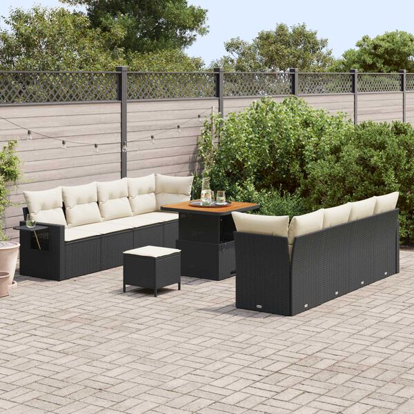 vidaXL Conjunto de Sof&aacute; de Jardim 11 pcs Preto e Creme vime PE