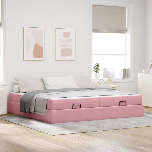 vidaXL Estrutura de cama com colch&atilde;o com colch&atilde;o 2 pcs Rosa Veludo