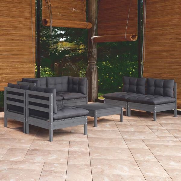 vidaXL 7 pcs conjunto lounge de jardim c/ almofad&otilde;es pinho maci&ccedil;o