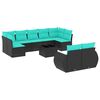 vidaXL Conjunto de sof&aacute; de jardim com 10 pe&ccedil;as e almofadas em rattan sint&eacute;tico preto