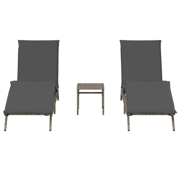 vidaXL Espregui&ccedil;adeiras com mesa 2 pcs vime PE cinzento