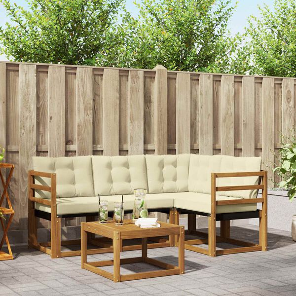 vidaXL Conjunto de Sof&aacute;s para Exterior 5 pcs Natural e Creme