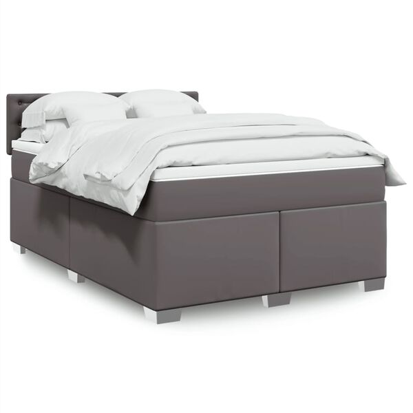 vidaXL Cama com molas/colch&atilde;o 140x190 cm couro artificial cinzento
