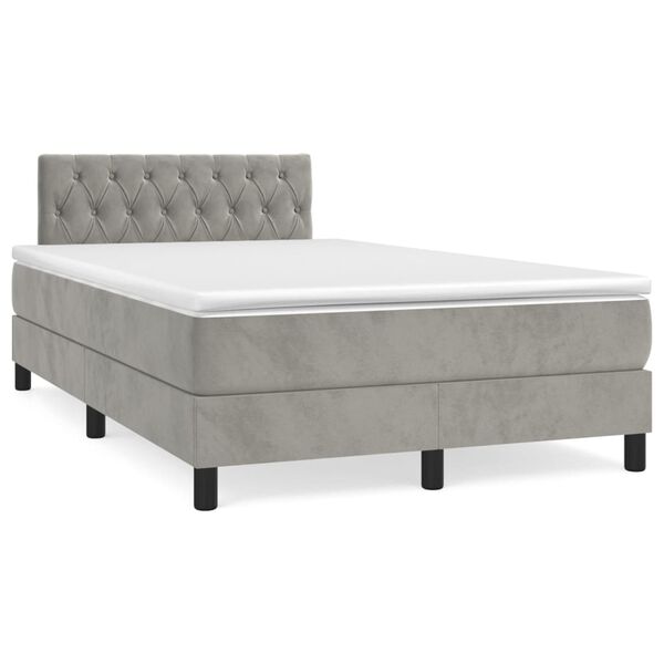 vidaXL Cama boxspring com colch&atilde;o 120x190 cm veludo cinzento-claro