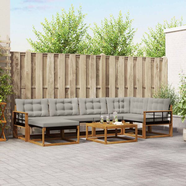 vidaXL Conjunto de Sof&aacute;s para Exterior 7 pcs Cinza Natural e Claro