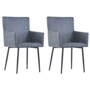 vidaXL Cadeiras de jantar c/ bra&ccedil;os 2 pcs camur&ccedil;a artificial cinzento