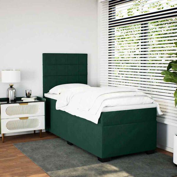 vidaXL Cama com molas/colch&atilde;o 100x200 cm veludo verde-escuro