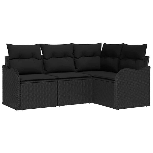 vidaXL Conjunto de Sof&aacute; de Jardim 4 pcs Preto vime PE