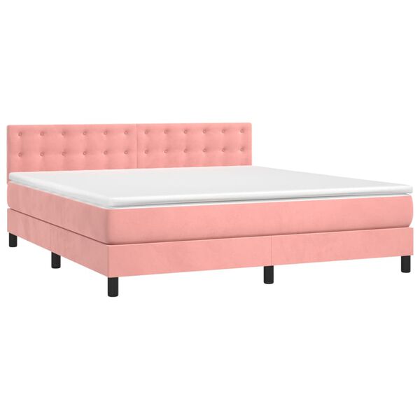 vidaXL Cama box spring c/ colch&atilde;o/LED 160x200 cm veludo rosa