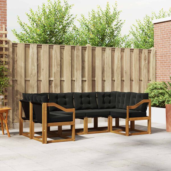 vidaXL Conjunto de Sof&aacute;s para Exterior 6 pcs Natural e Preto