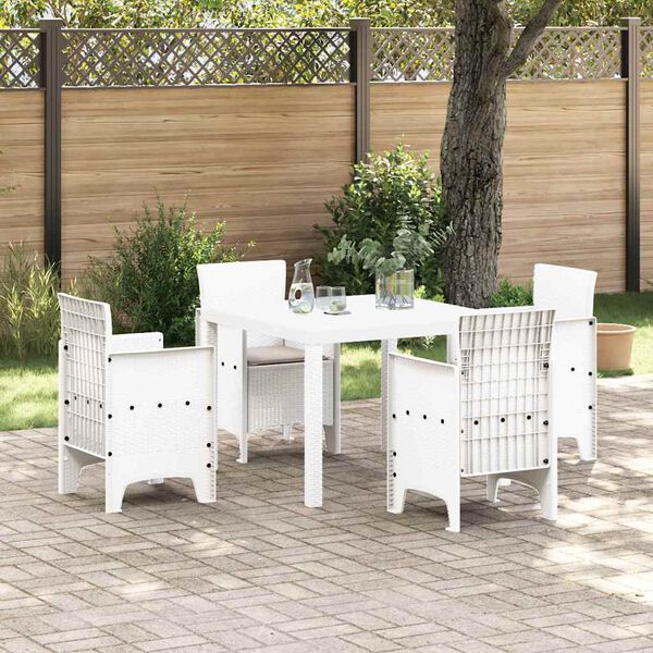 vidaXL Conjunto de Jantar para Jardim 5 pcs Branco Rattan Polt