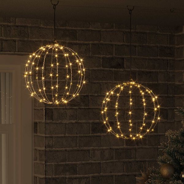 vidaXL Bola com 192 LEDs 2 pcs Branco quente 30 x 30 x 32 cm Metal