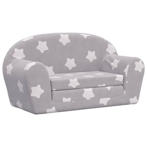 vidaXL Sof&aacute;-cama infantil 2 lugares c/ estrelas pel&uacute;cia cinzento-claro
