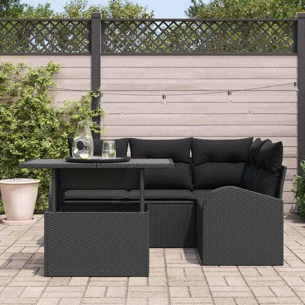 vidaXL Conjunto de Sof&aacute; de Jardim 5 pcs Preto Rattan Sint&eacute;tico